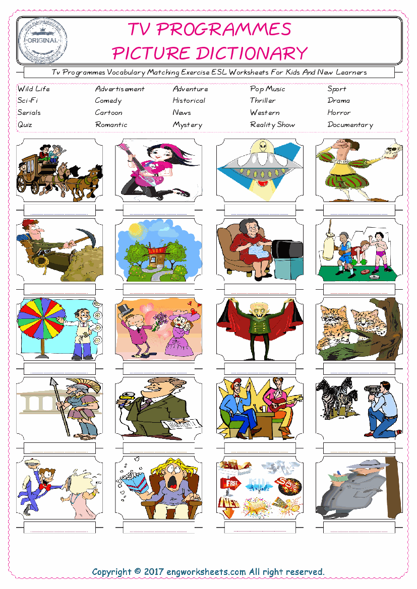  Tv Programmes for Kids ESL Word Matching English Exercise Worksheet. 